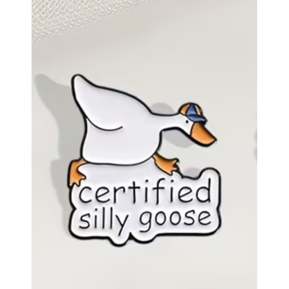 Certified Silly Goose Enamel Pin Funny Animal Lapel Pin White Orange